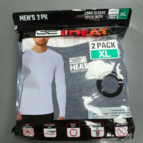 NEW 32 Degrees Men's XL Long Sleeve Crew Neck Thermal 2 Pack White & Blue - Picture 1 of 5